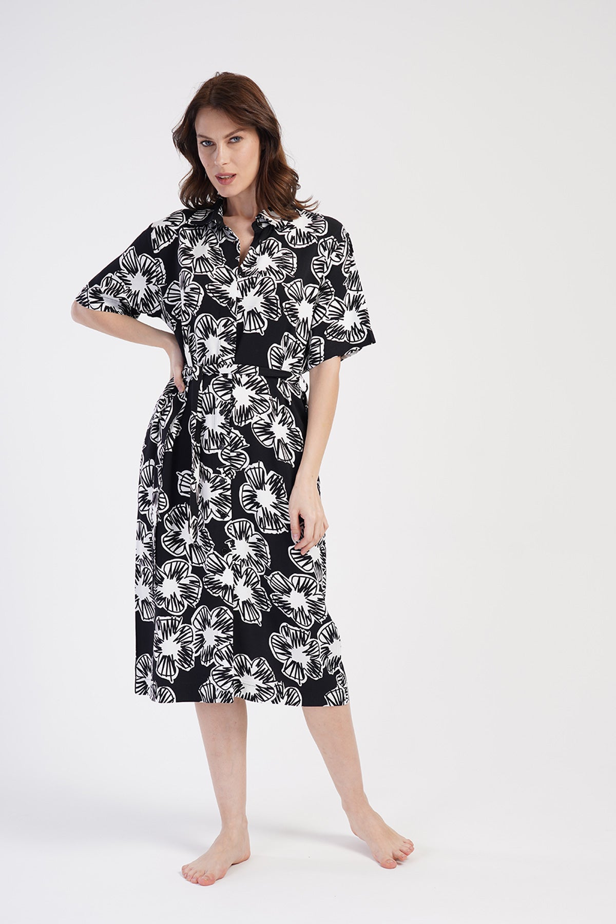 Image of WOMEN BELMANDO SHIRT COLLAR FULLY BUTTONED DOUBLE SHORT SLEEVE LONG SHIRT POCKET TUNIC