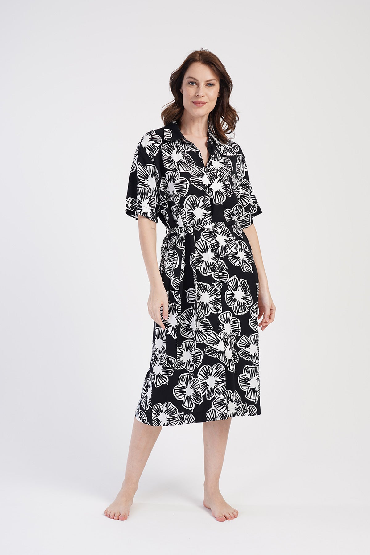 Image of WOMEN BELMANDO SHIRT COLLAR FULLY BUTTONED DOUBLE SHORT SLEEVE LONG SHIRT POCKET TUNIC