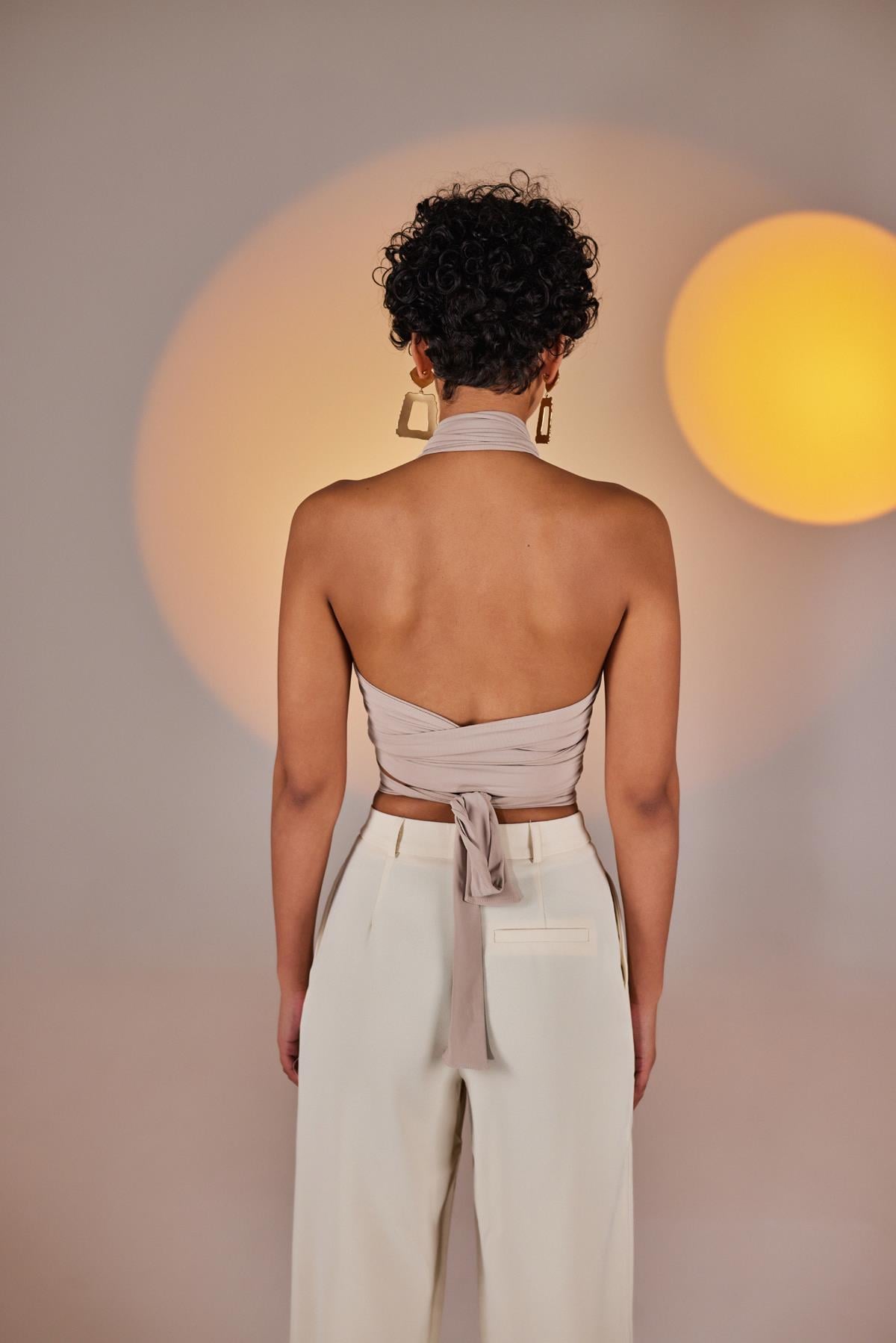 Image of Crop Model Wrap Top Bej