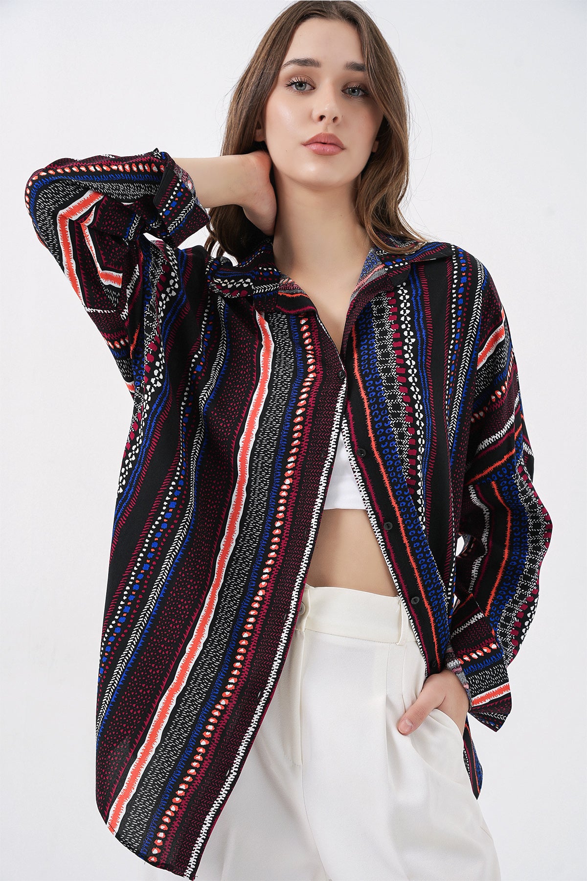 Image of 3721 Graphic Patterned Shirt - Dark Navy