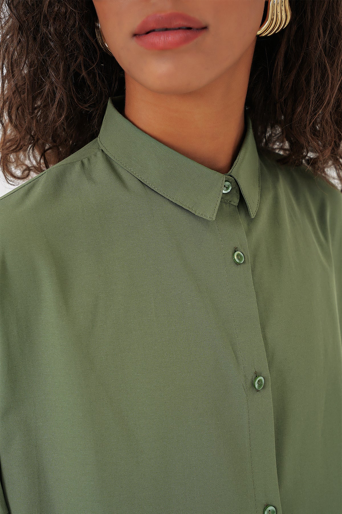 Image of 3900 Oversize Uzun Basic Gömlek - A.Haki
