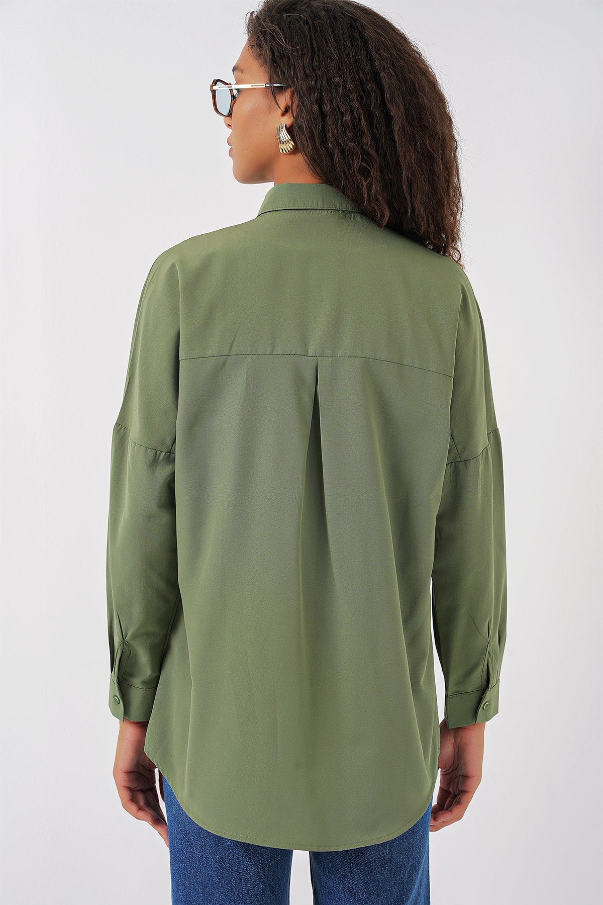Image of 3900 Oversize Uzun Basic Gömlek - A.Haki