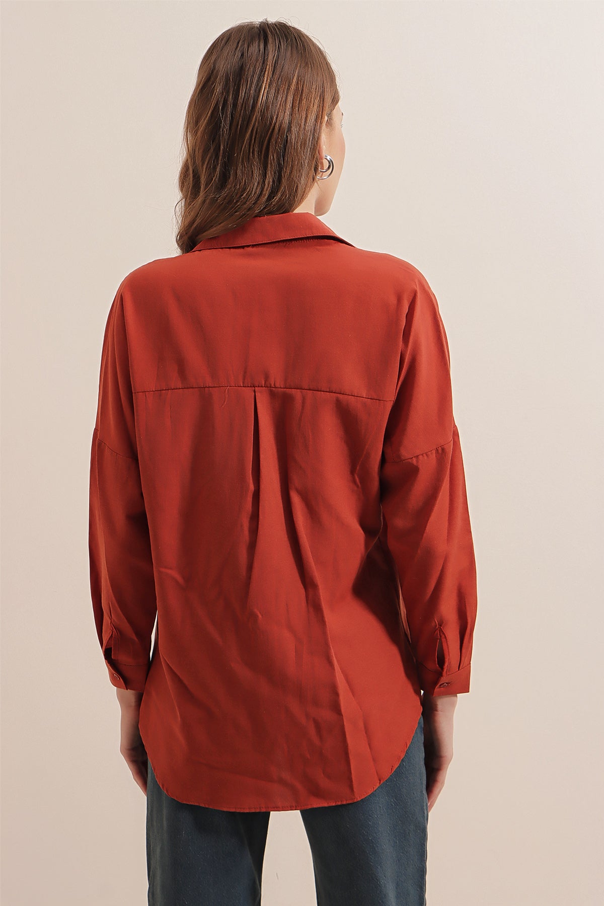 Image of 3900 Oversize Uzun Basic Gömlek - Kiremit