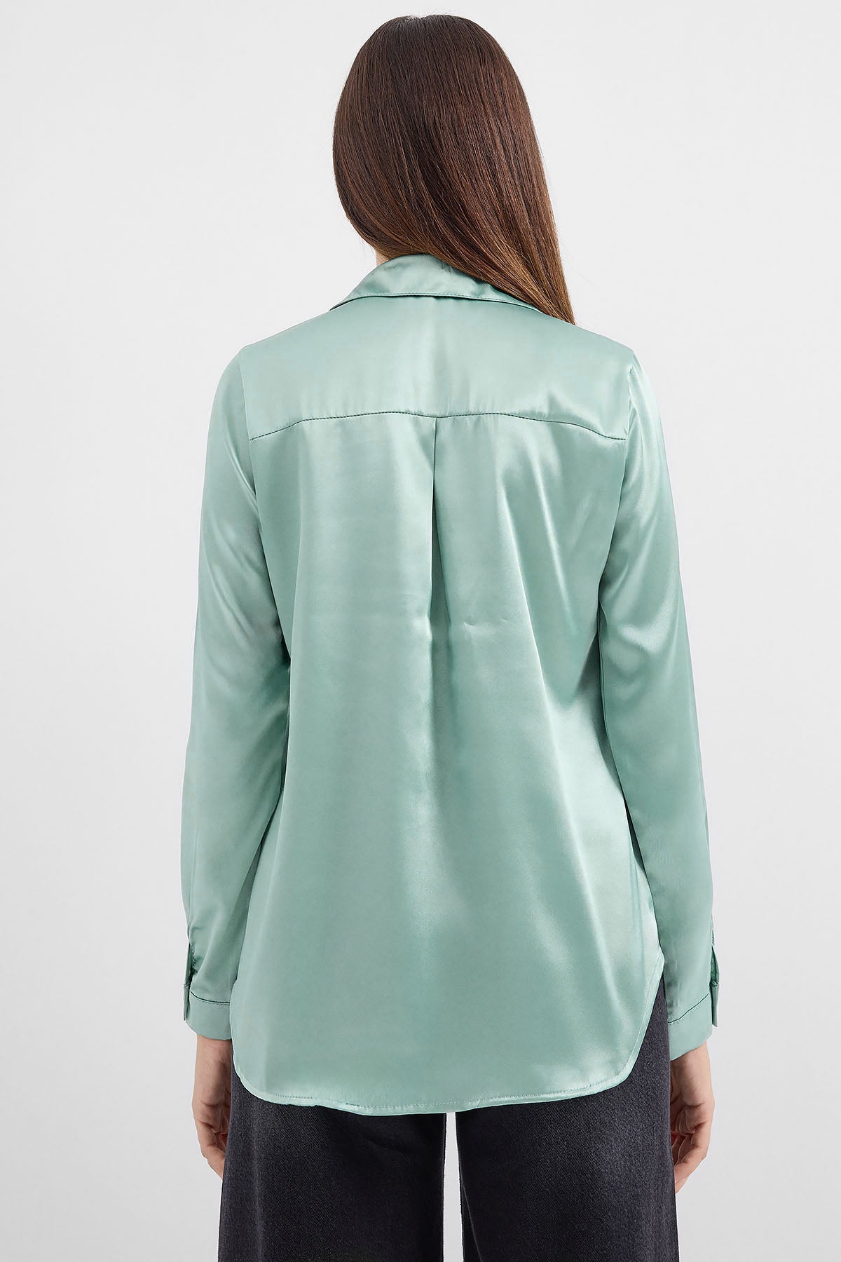 Image of 3964 Lightly Draped Satin Shirt - Light Green