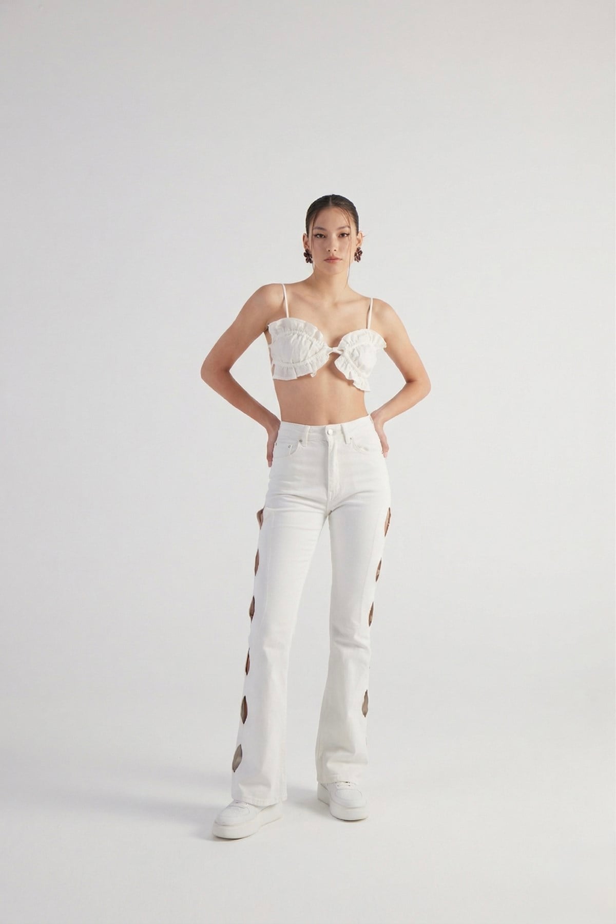 Image of Cutout Jean Pantolon Beyaz