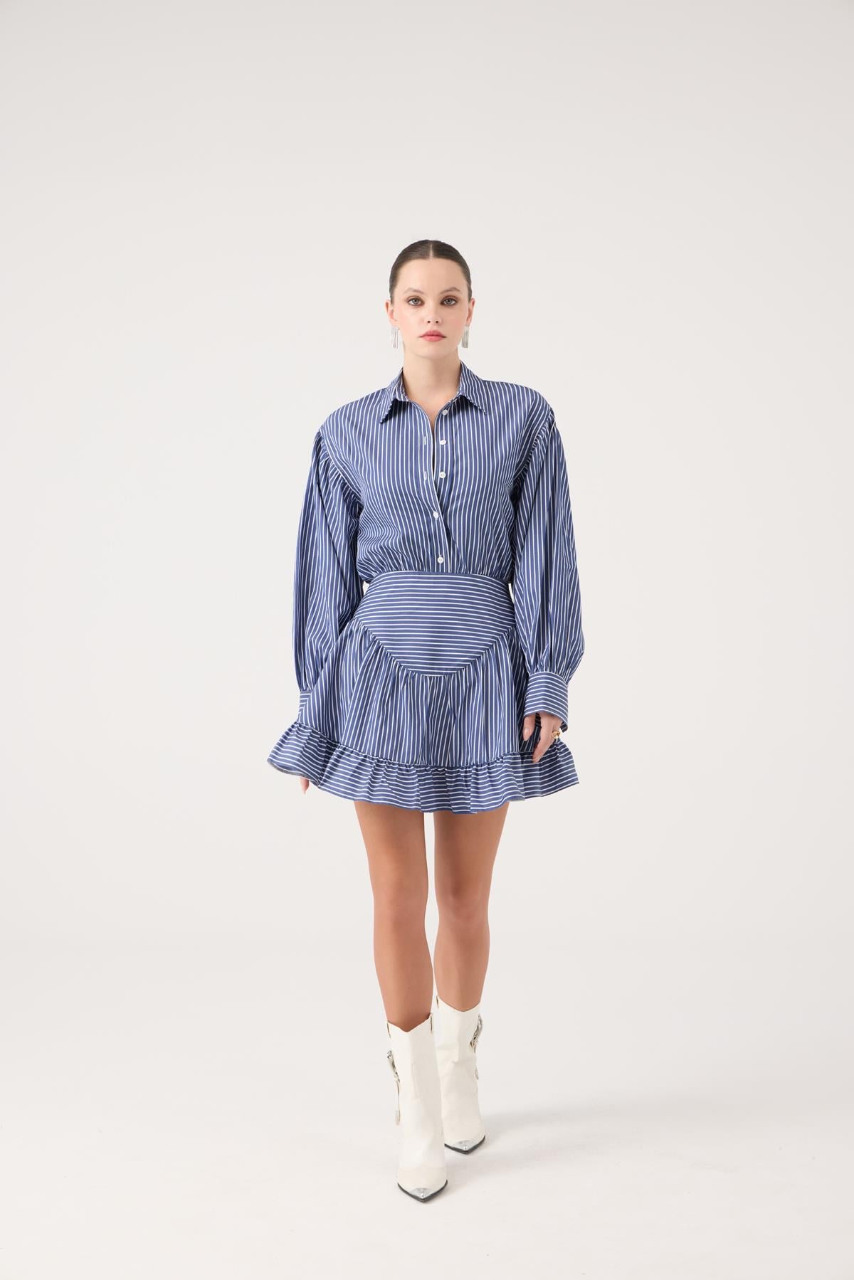 Image of Korse Görünümlü Mini Ashley Elbise Mavi