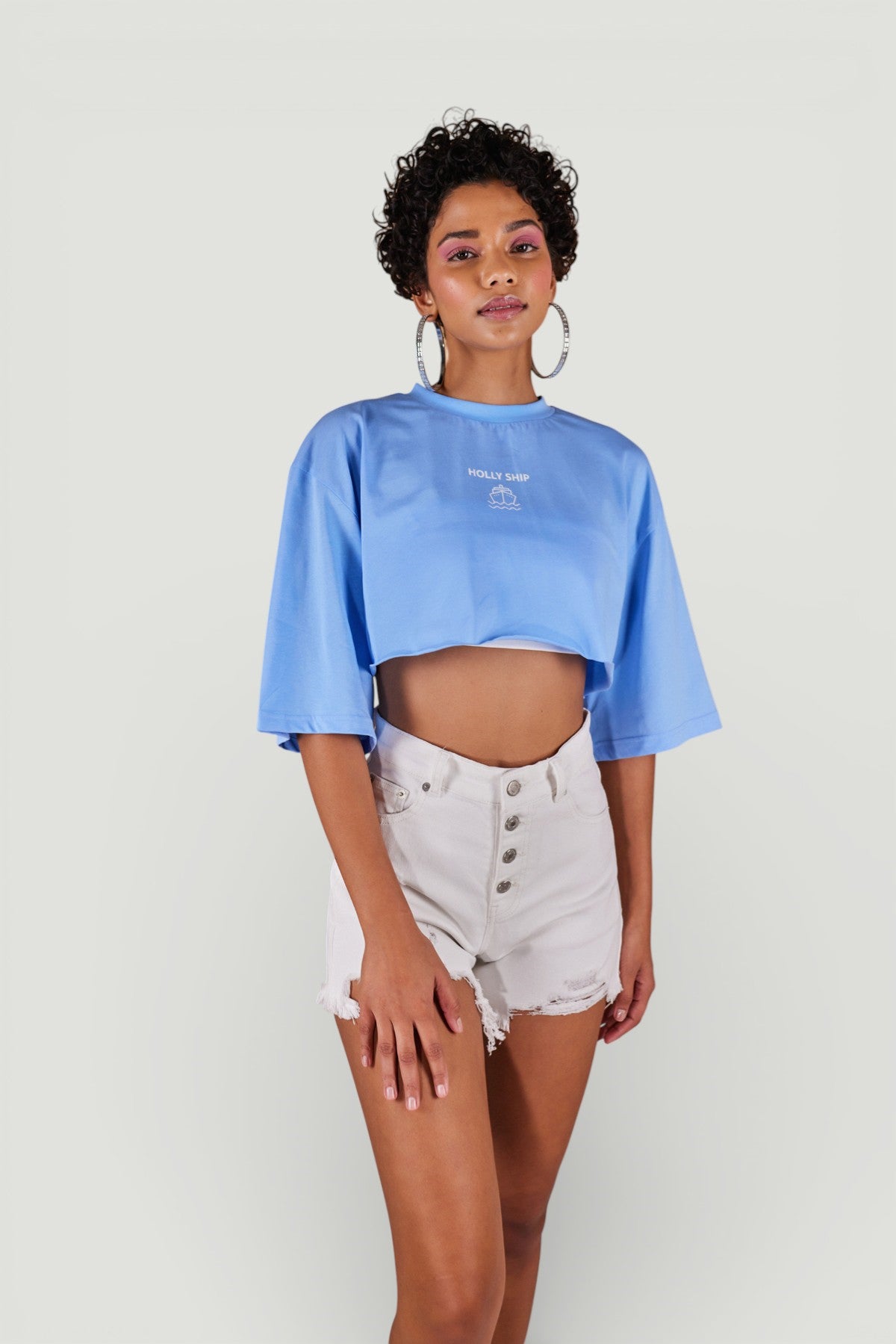 Image of Bisiklet Yaka Holly Crop Tshirt Mavi