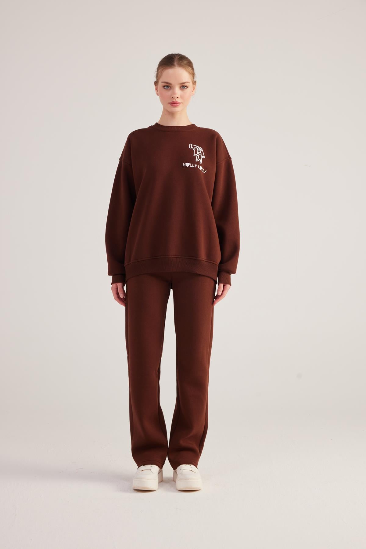 Image of Oversize Kesim Unisex Gaslighting Sweatshirt Kahve