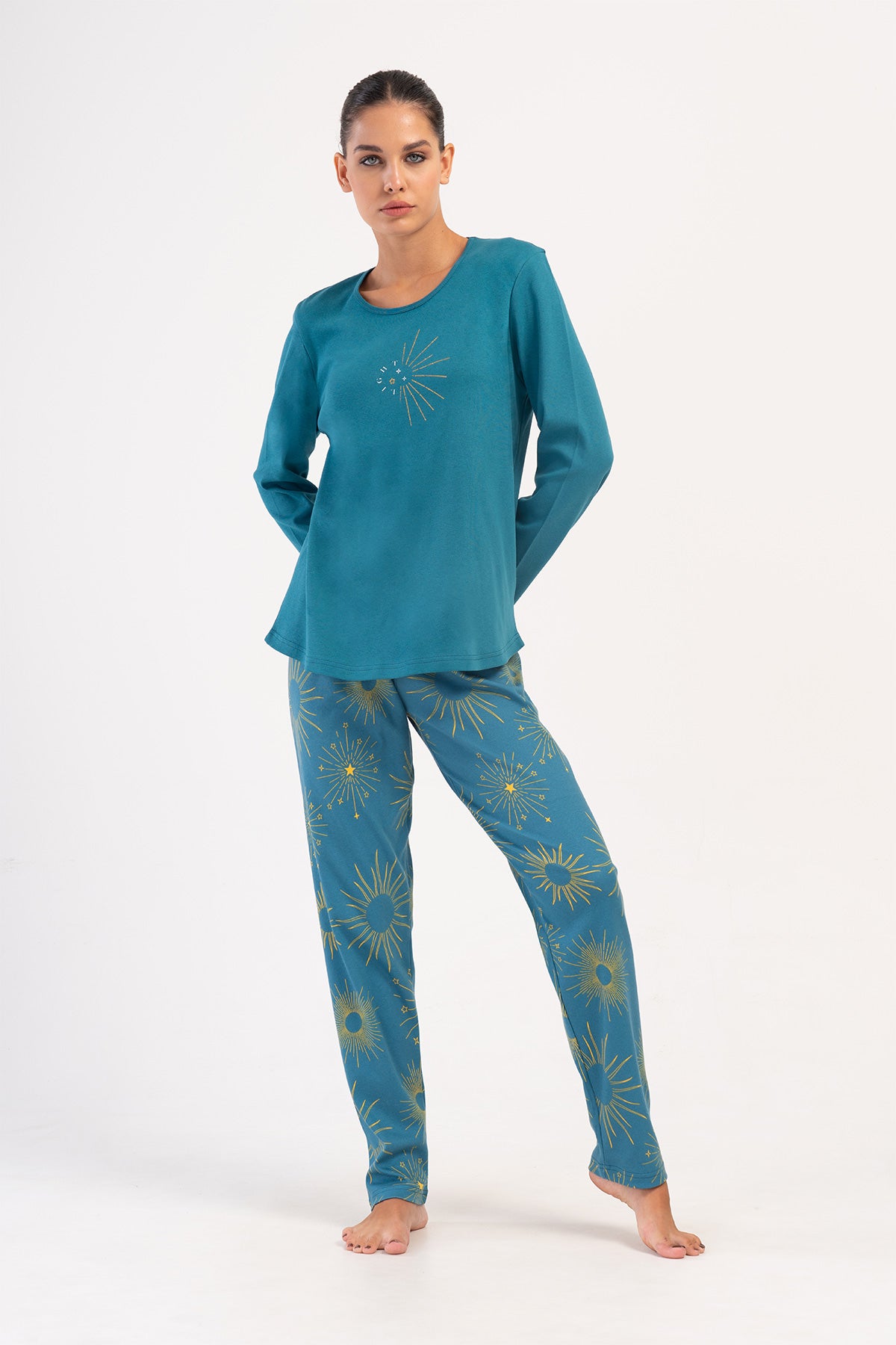Image of KADIN INTERLOK XXL O YAKA UZUN KOL ETEGI OVAL PIJAMA TAKIM
