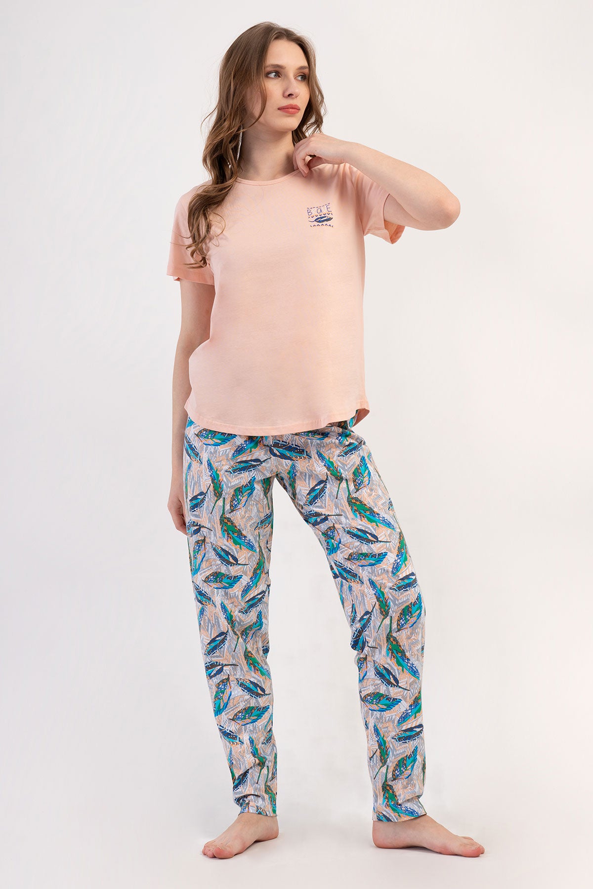 Image of KADIN P.SUPREM XXL O YAKA KISA KOL ETEGI OVAL PIJAMA TAKIM