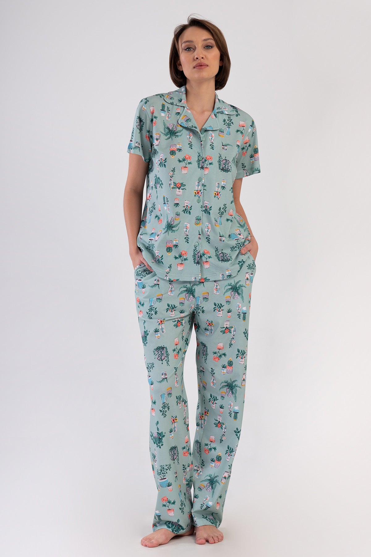 Image of KADIN P.SUPREM XXL GOMLEK YAKA TAMAMI DUGMELI KISA KOL CEPLI PIJAMA TAKIM