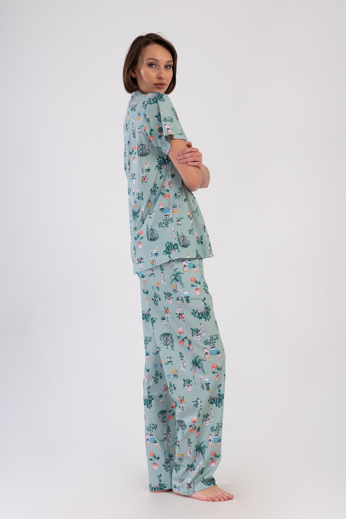 Image of KADIN P.SUPREM XXL GOMLEK YAKA TAMAMI DUGMELI KISA KOL CEPLI PIJAMA TAKIM