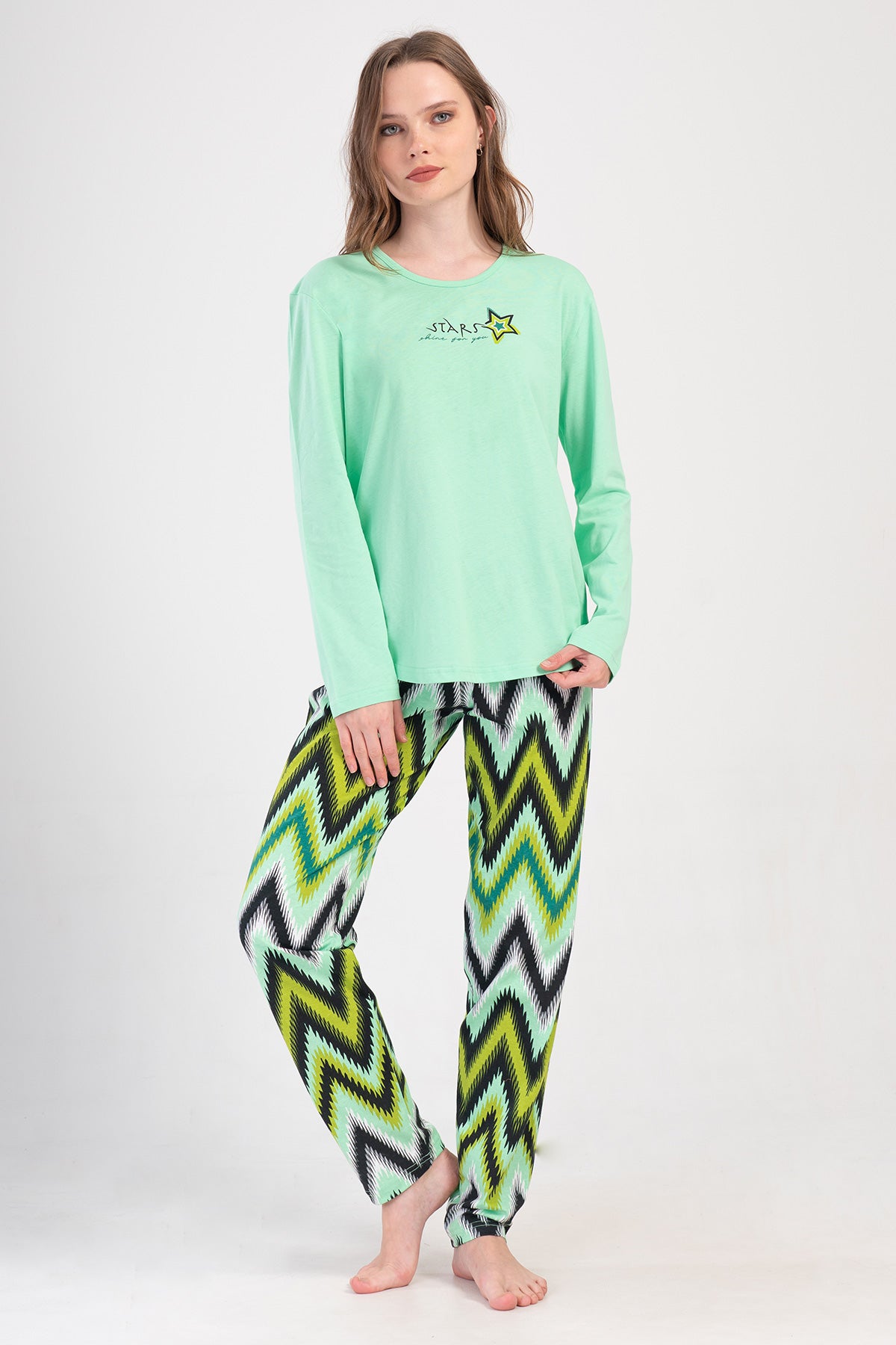 Image of KADIN P.SUPREM O YAKA UZUN KOL ETEGI OVAL PIJAMA TAKIM