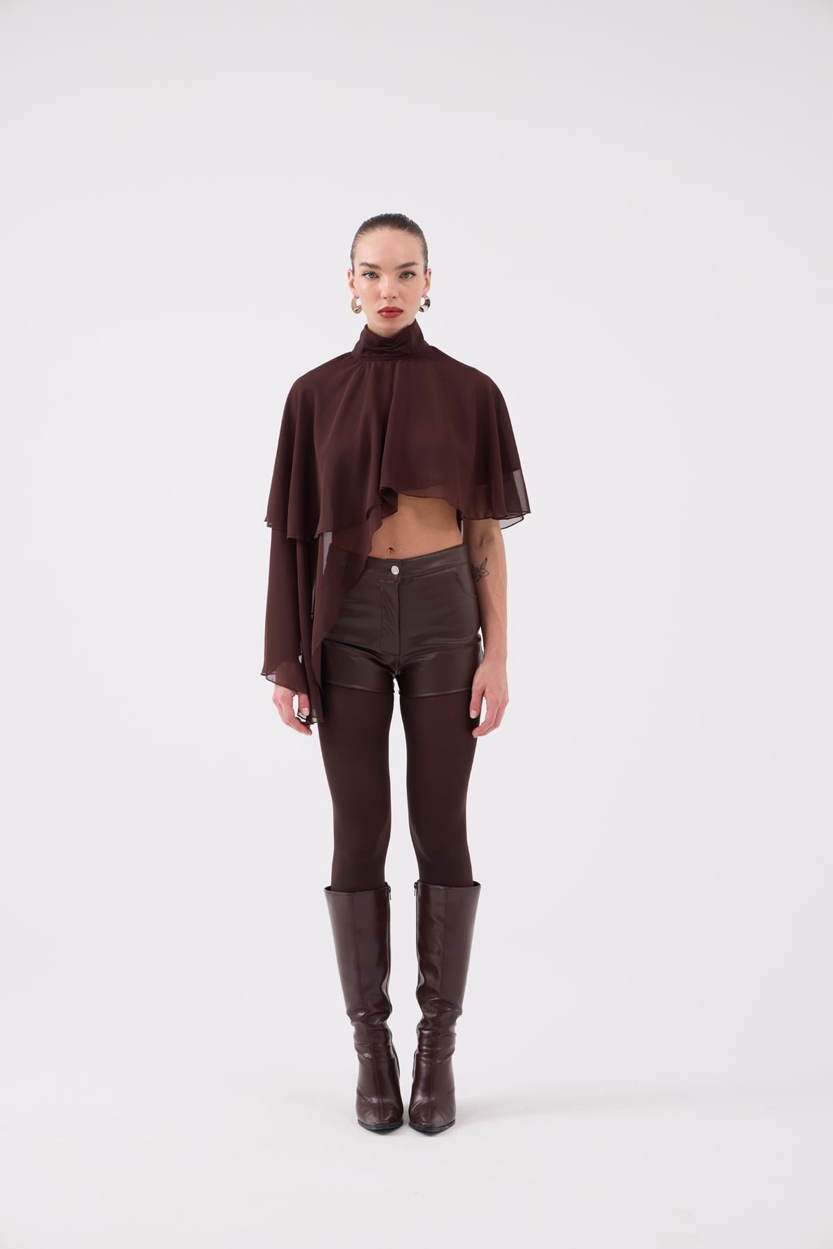 Image of Pelerin Model Bena Bluz Kahve