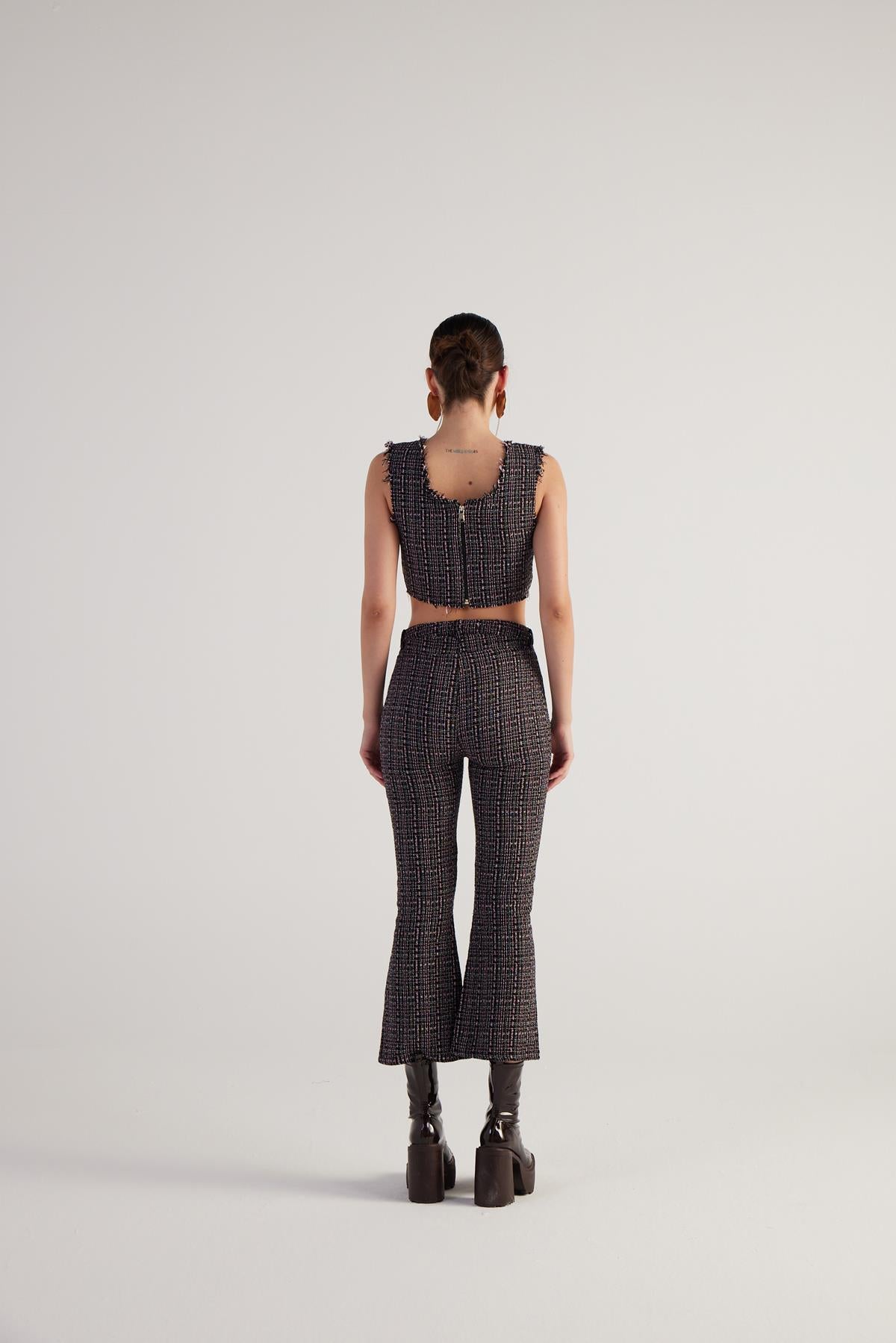 Image of İspanyol Kesim Tüvit Tweed Pantolon Siyah
