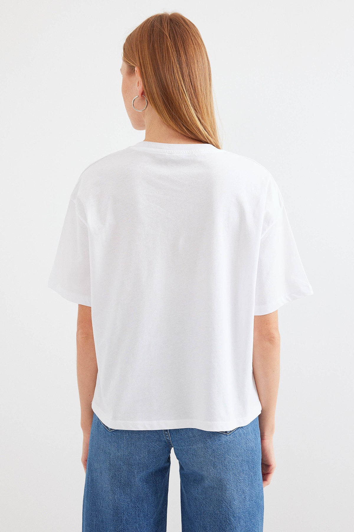 Image of 4318 Baskılı Basic Tişört - Beyaz