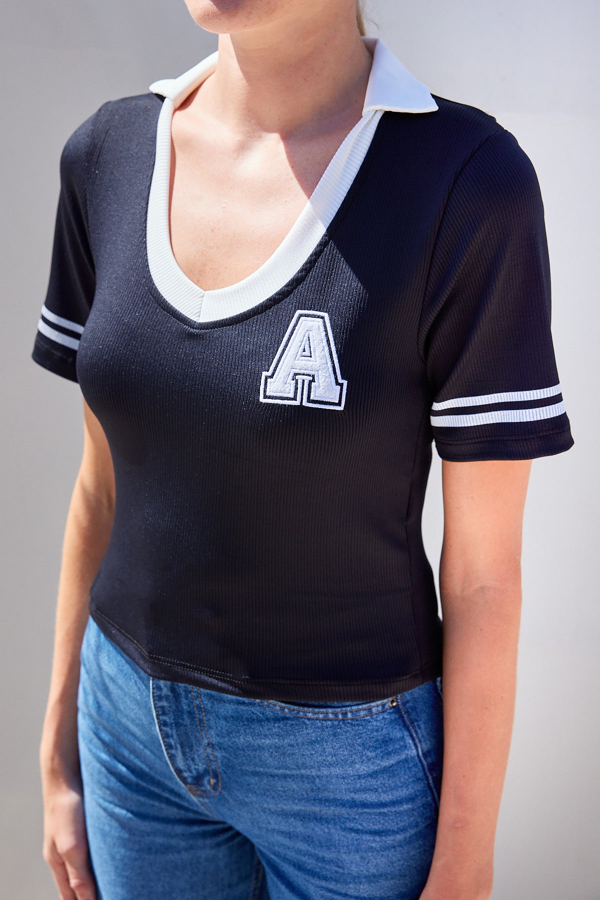 Image of 4320 Polo Yaka Basic Triko Bluz - Siyah