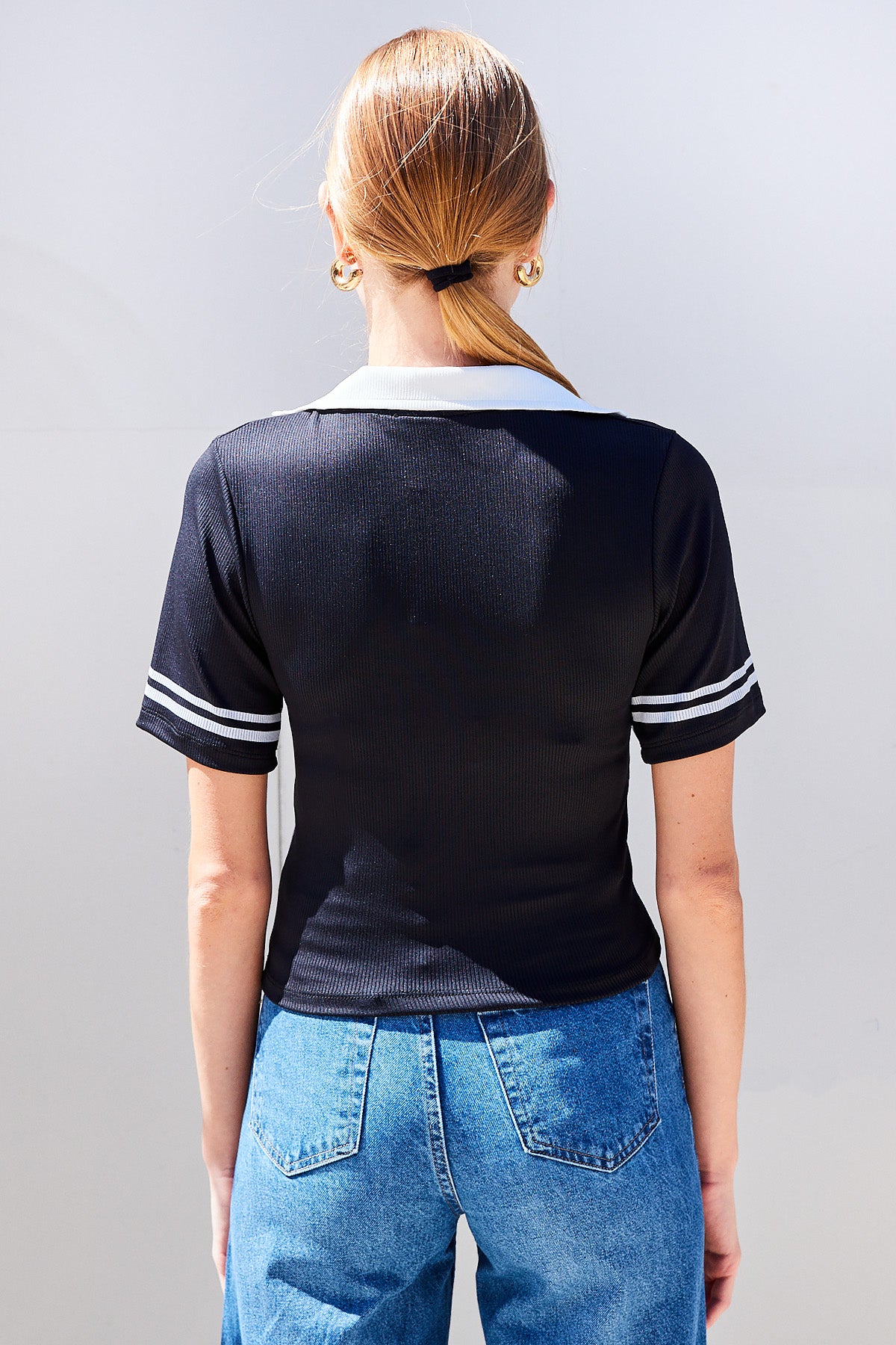Image of 4320 Polo Yaka Basic Triko Bluz - Siyah