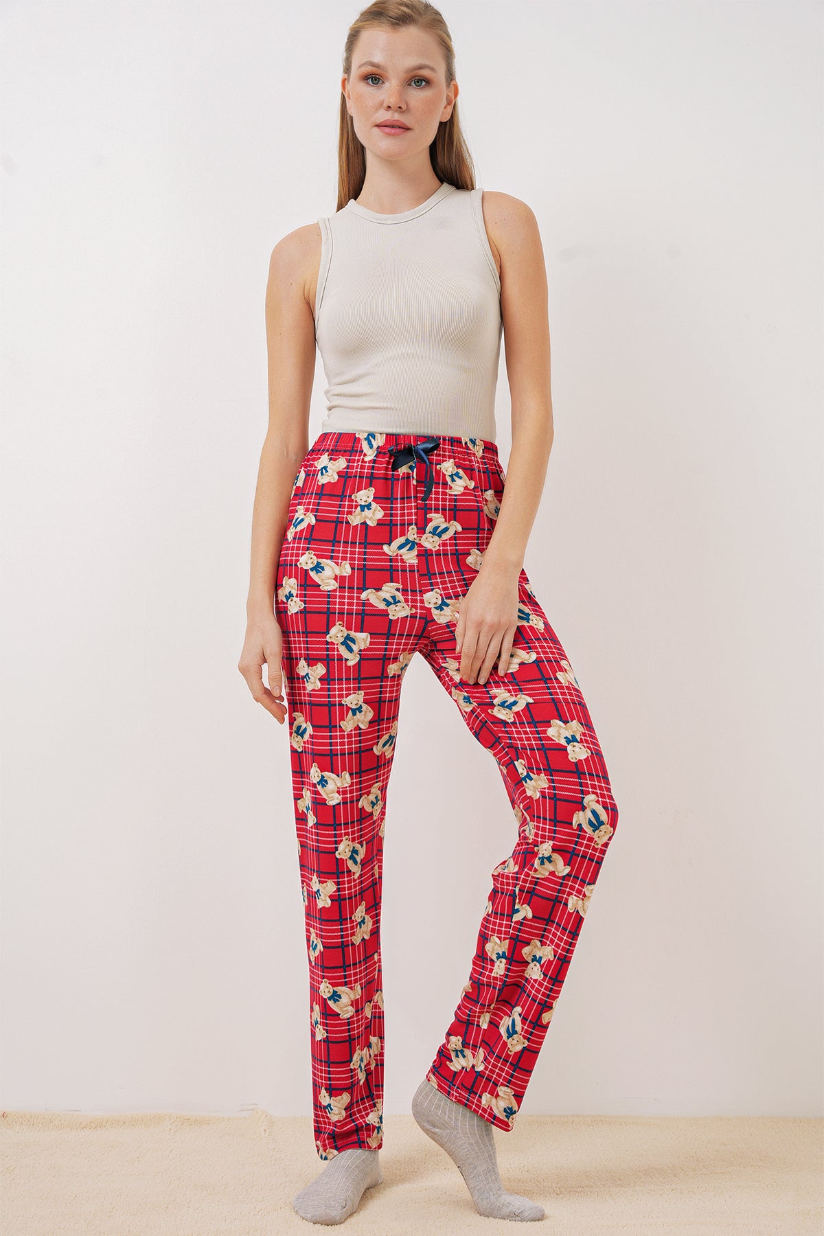 Image of 4323 Desenli Pijama Altı - Kırmızı