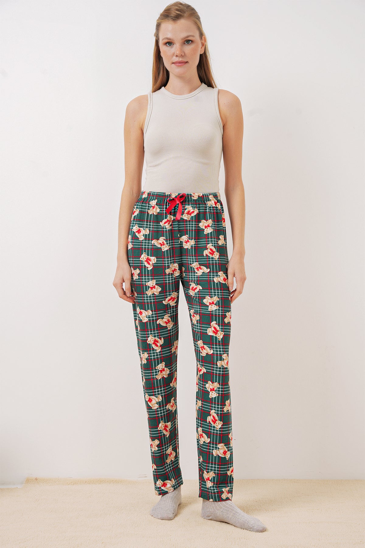 Image of 4323 Desenli Pijama Altı - Zümrüt Yeşili