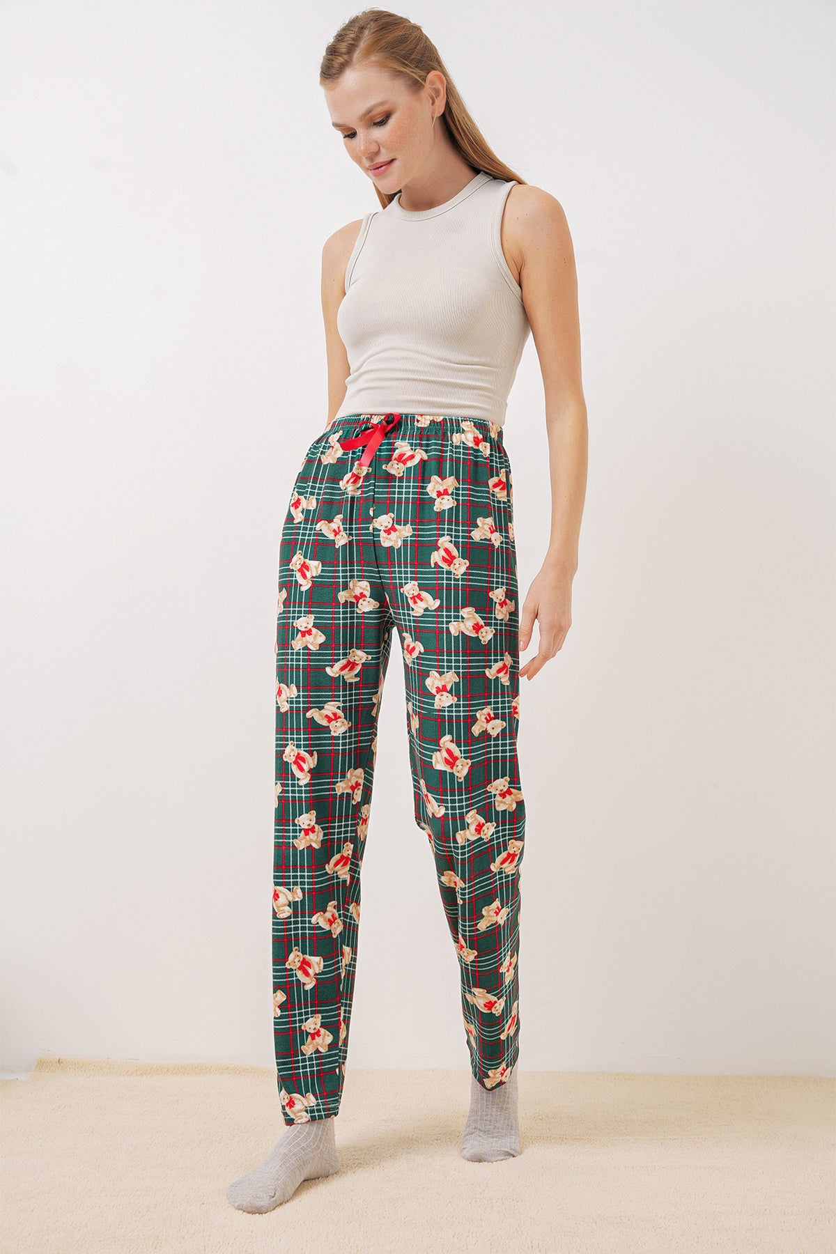 Image of 4323 Desenli Pijama Altı - Zümrüt Yeşili