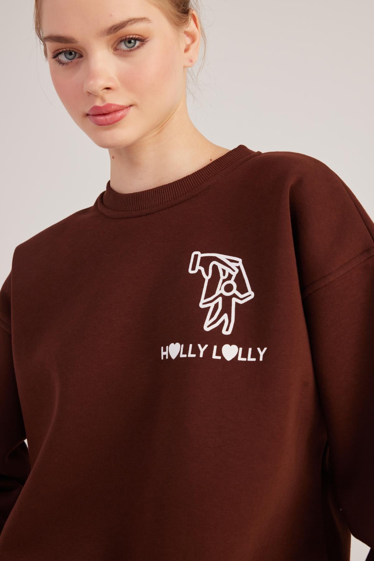 Image of Oversize Kesim Unisex Gaslighting Sweatshirt Kahve