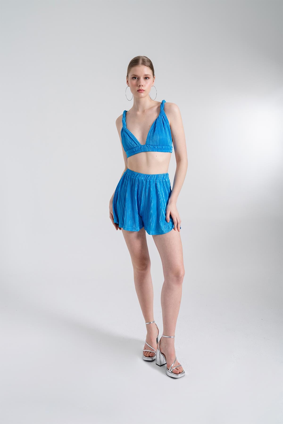 Image of Beli Lastikli Mini Comfy Şort Mavi
