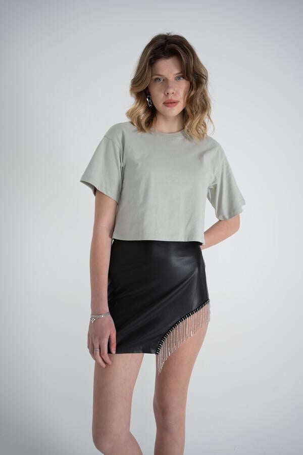 Image of Kısa Kol Bisiklet Yaka Basic Viole Tshirt Haki