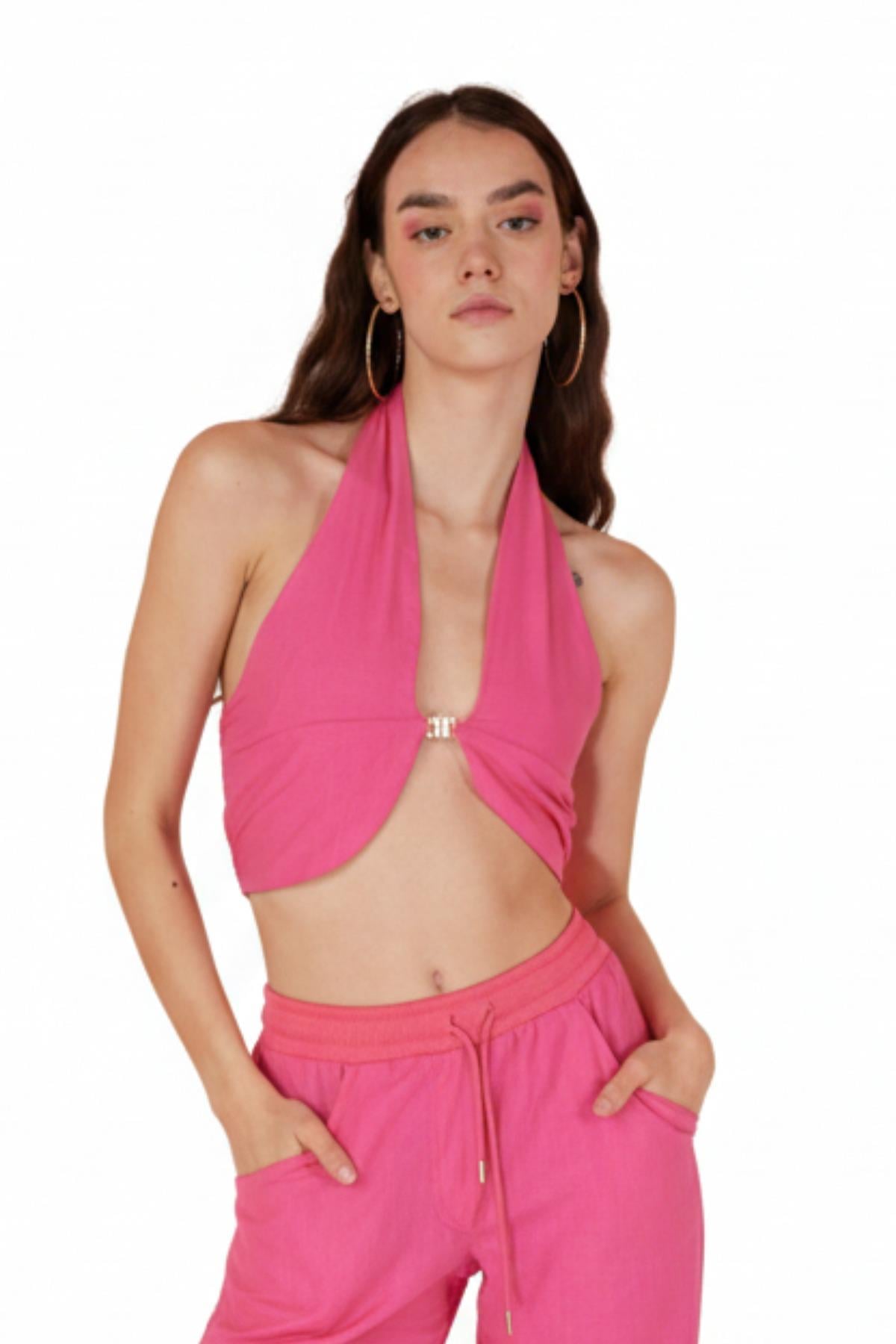 Image of Koton Kumaş H Aksesuarlı Rise Bluz Pembe