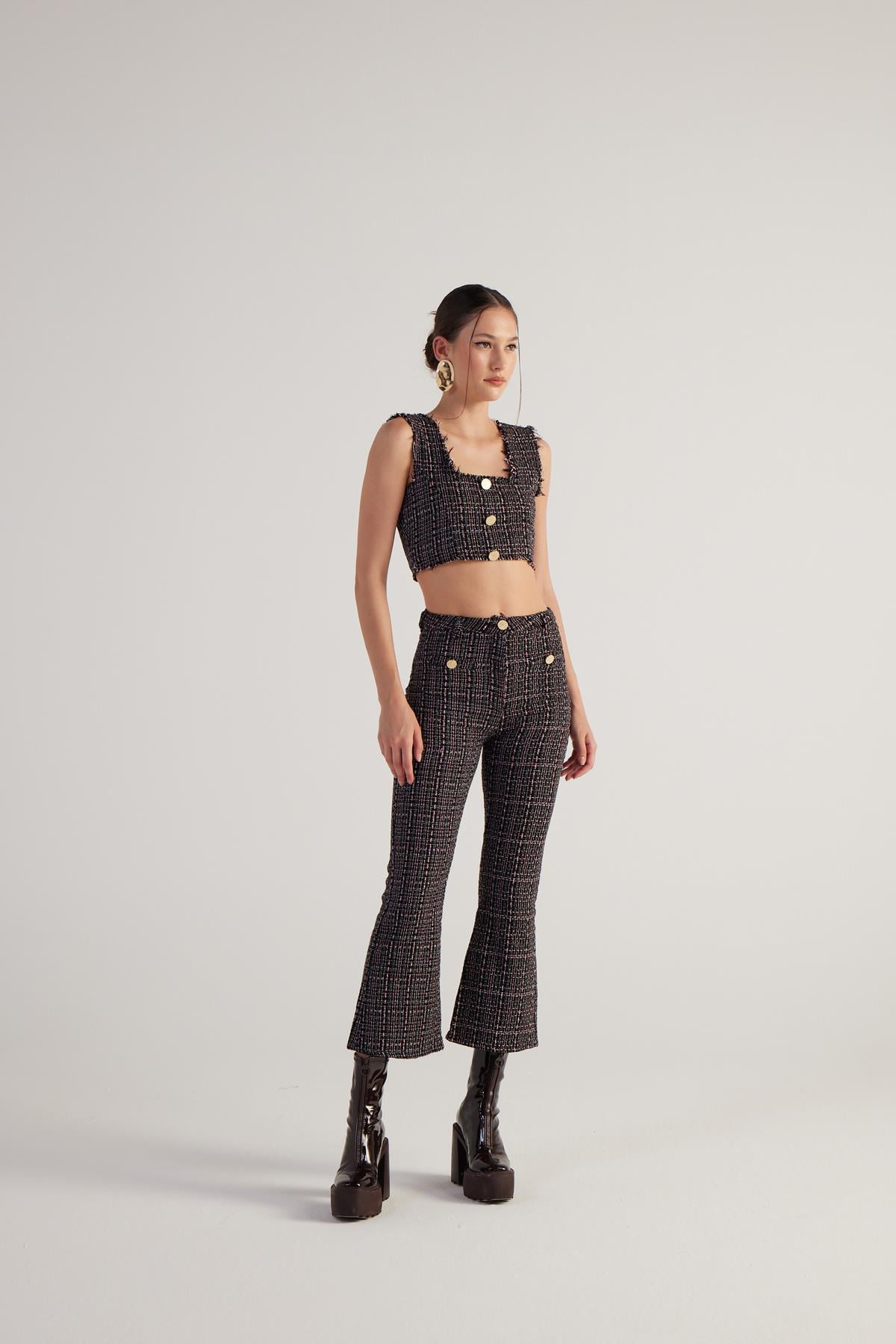 Image of İspanyol Kesim Tüvit Tweed Pantolon Siyah