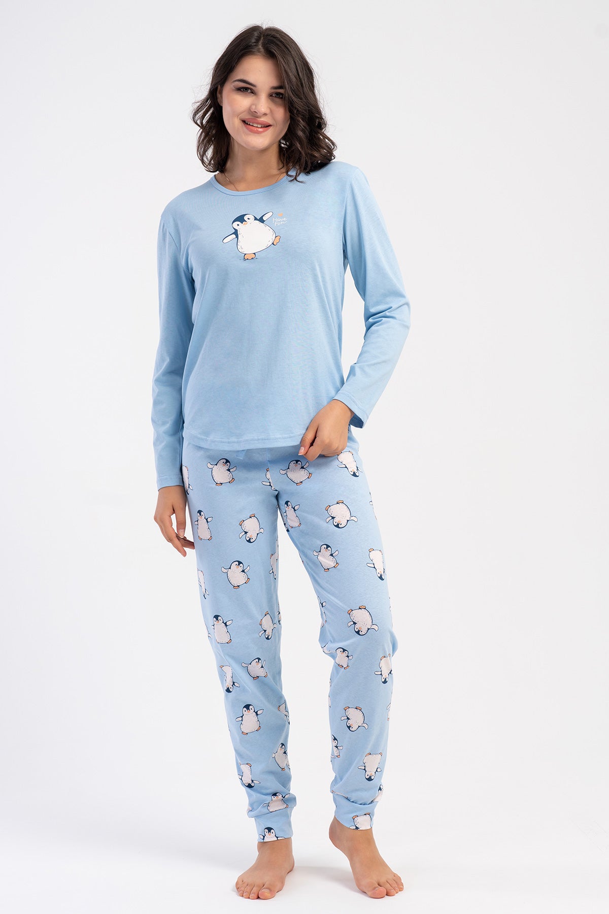 Image of KADIN P.SUPREM O YAKA UZUN KOL ETEGI OVAL MANSETLI PIJAMA TAKIM