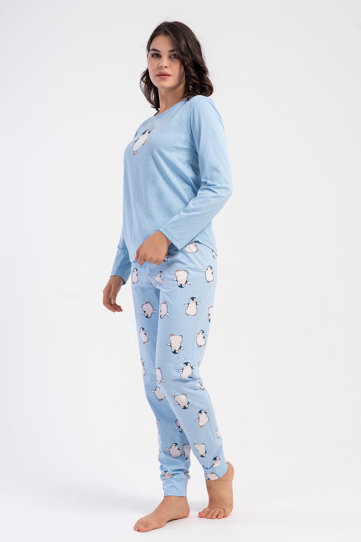 Image of KADIN P.SUPREM O YAKA UZUN KOL ETEGI OVAL MANSETLI PIJAMA TAKIM
