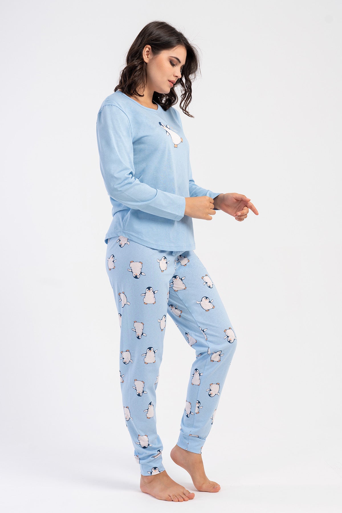 Image of KADIN P.SUPREM O YAKA UZUN KOL ETEGI OVAL MANSETLI PIJAMA TAKIM