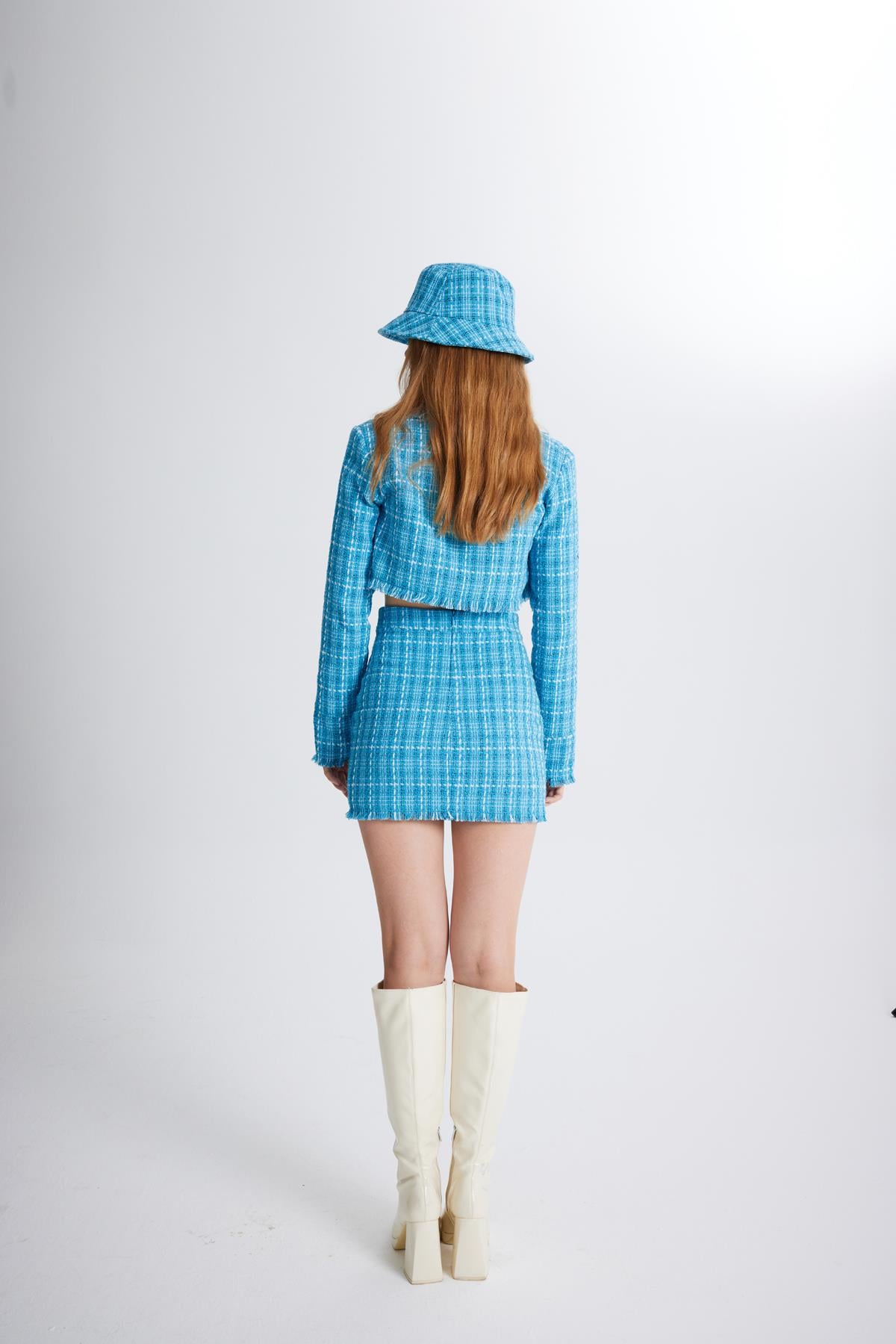 Image of Tüvit Kumaş Crop Tweed Ceket Mavi