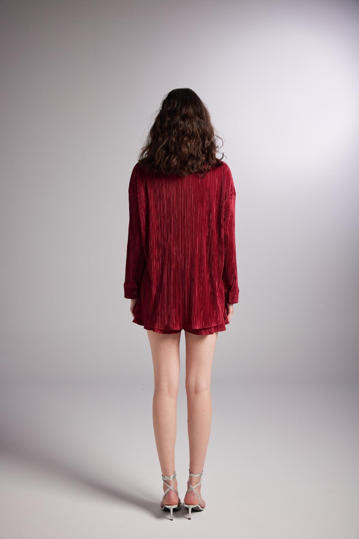 Image of Düğme Kapamalı Comfy Oversize Gömlek Bordo
