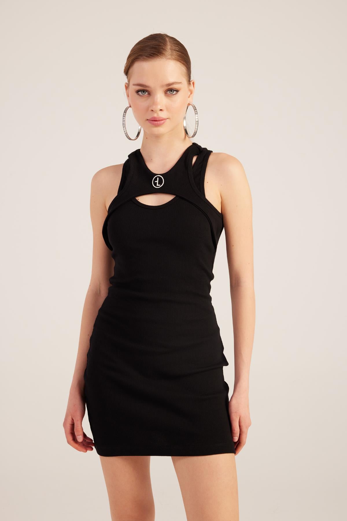 Image of Halter Yakalı Fitilli Mini Carlin Elbise Siyah