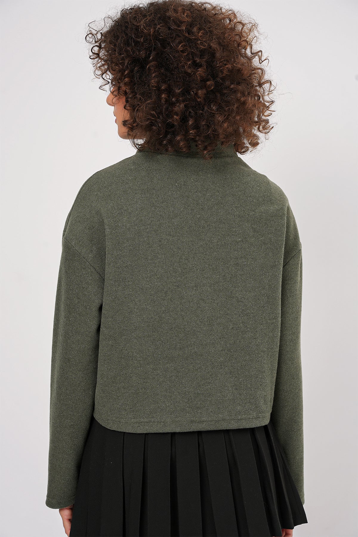 Image of 55449 Fermuarlı Yaka Örme Sweatshirt - Haki