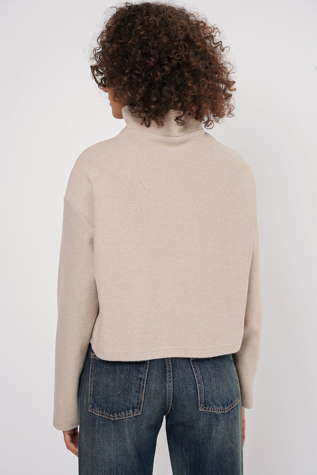 Image of 55449 Fermuarlı Yaka Örme Sweatshirt - Krem