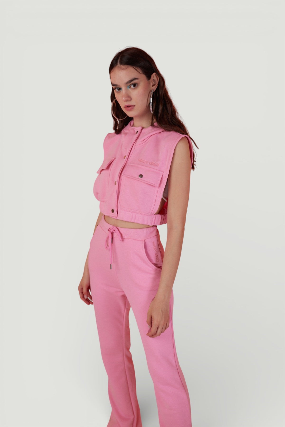 Image of Kapişonlu Çıtçıt Kapamalı 3 İplik Jura Yelek Pembe