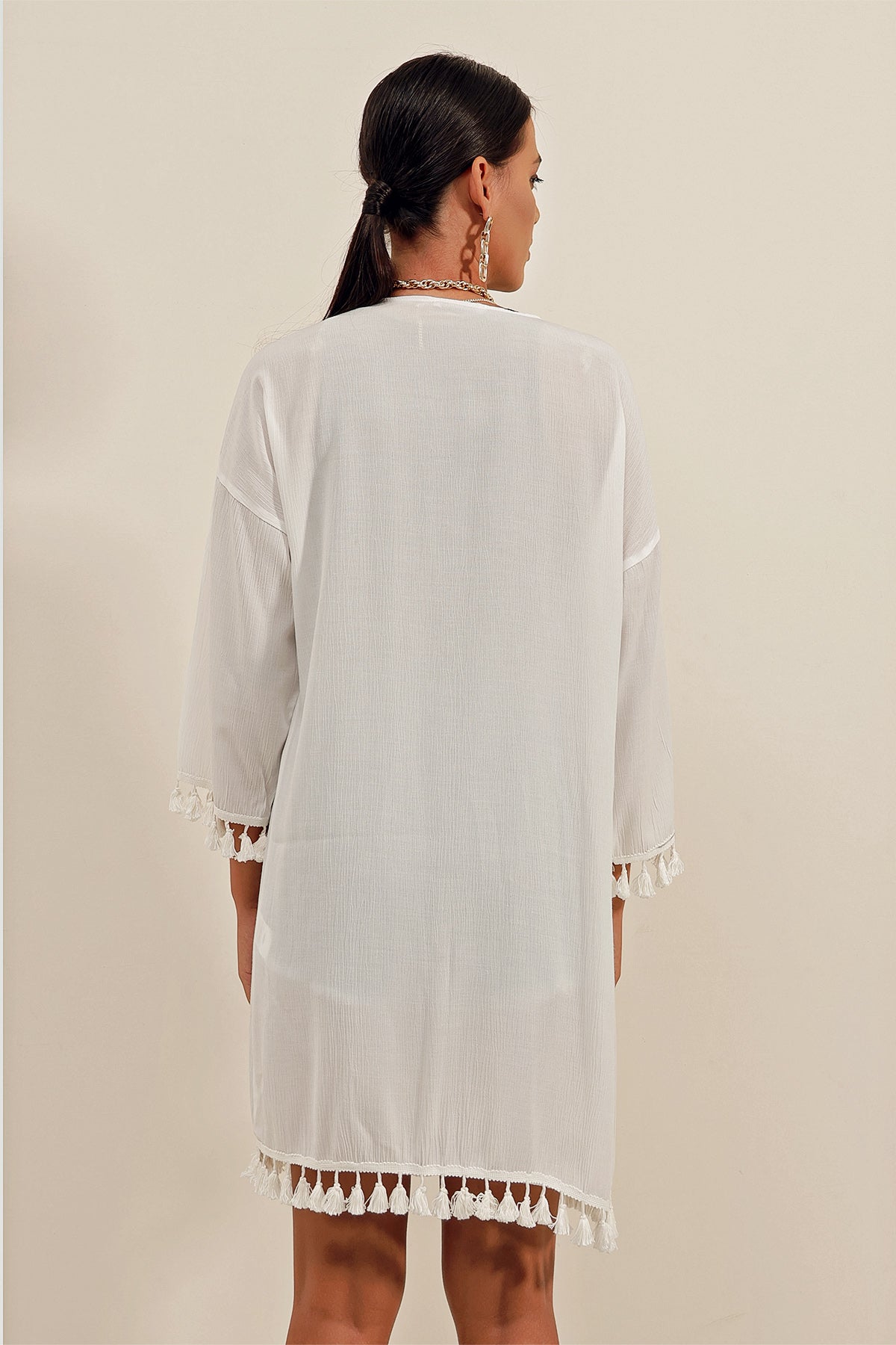 Image of 5833 Fırfırlı Kimono - Beyaz