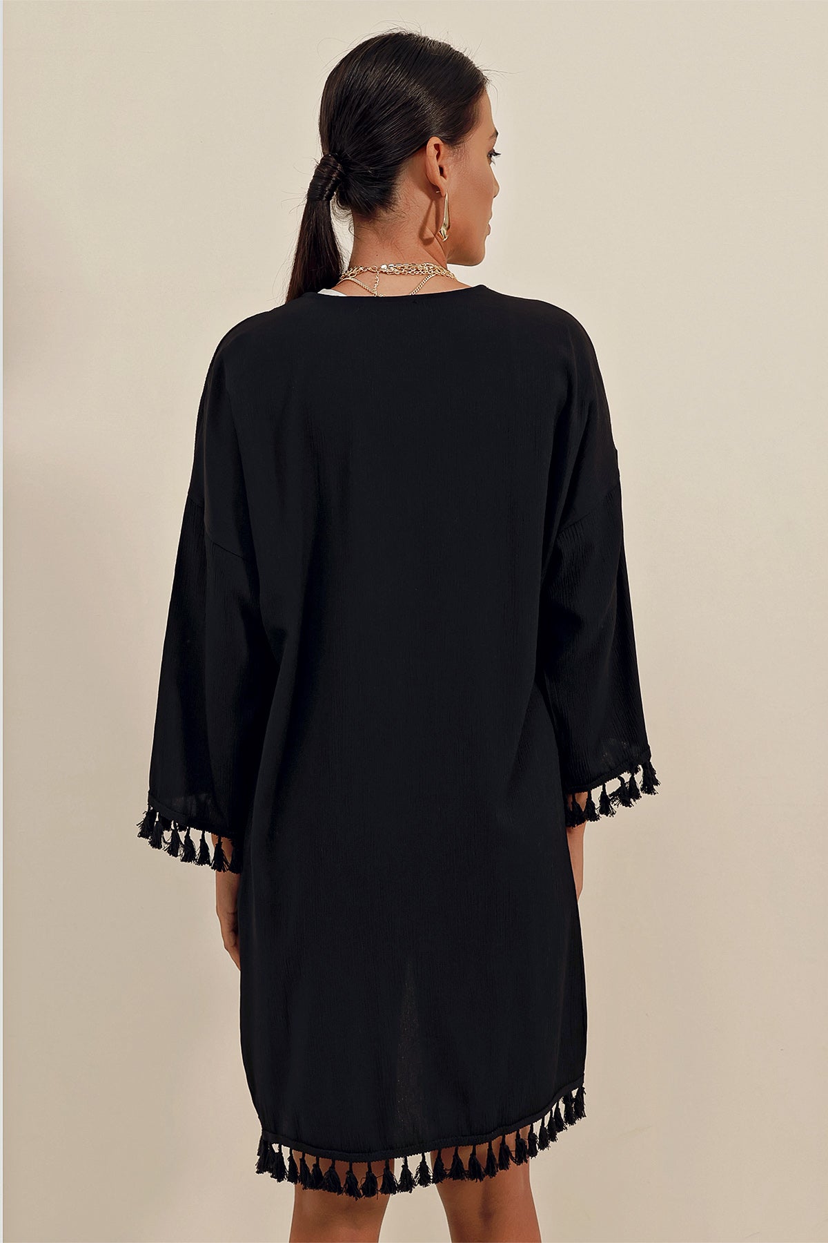 Image of 5833 Fırfırlı Kimono - Siyah