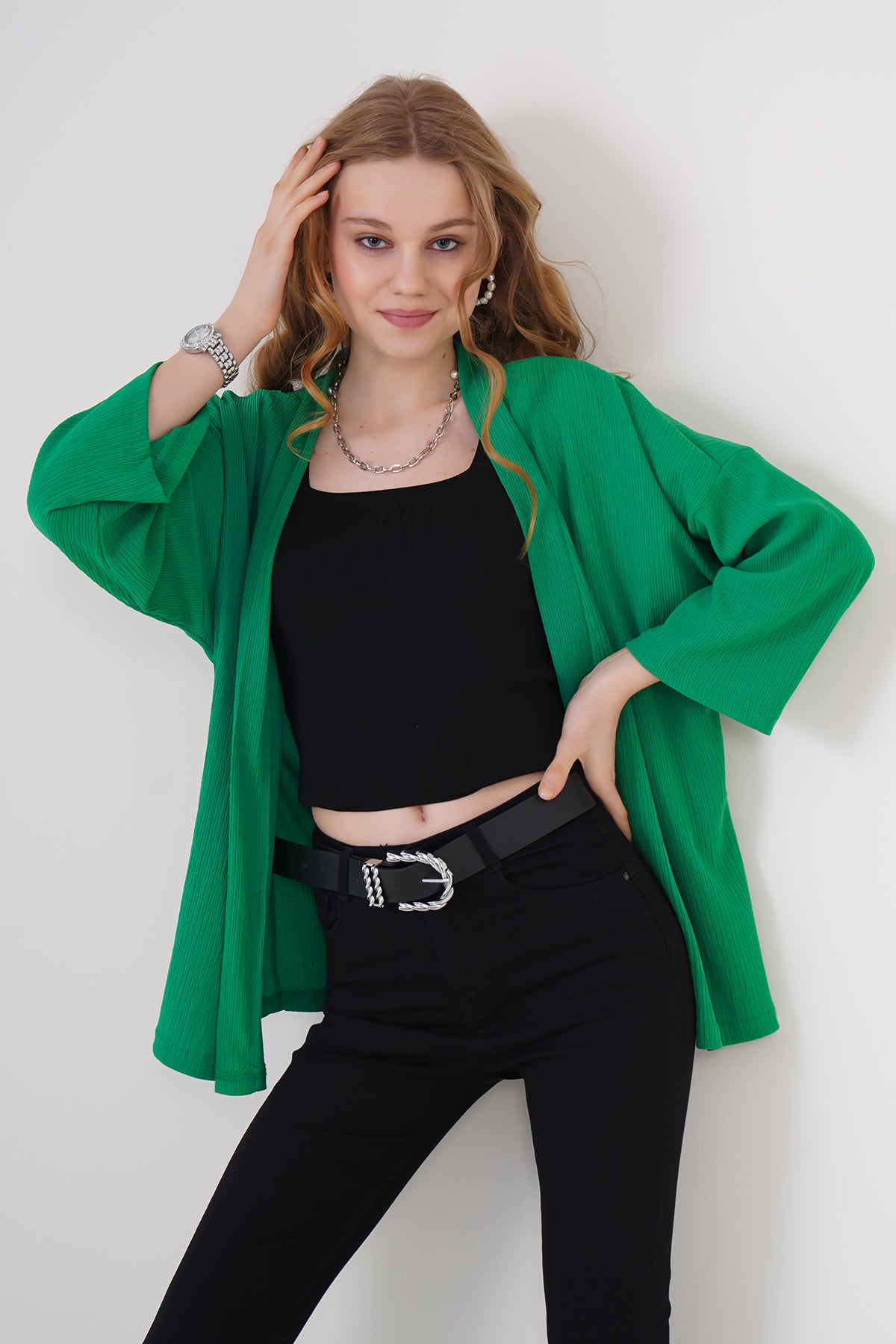 Image of 5862 Örme Kimono - Yeşil