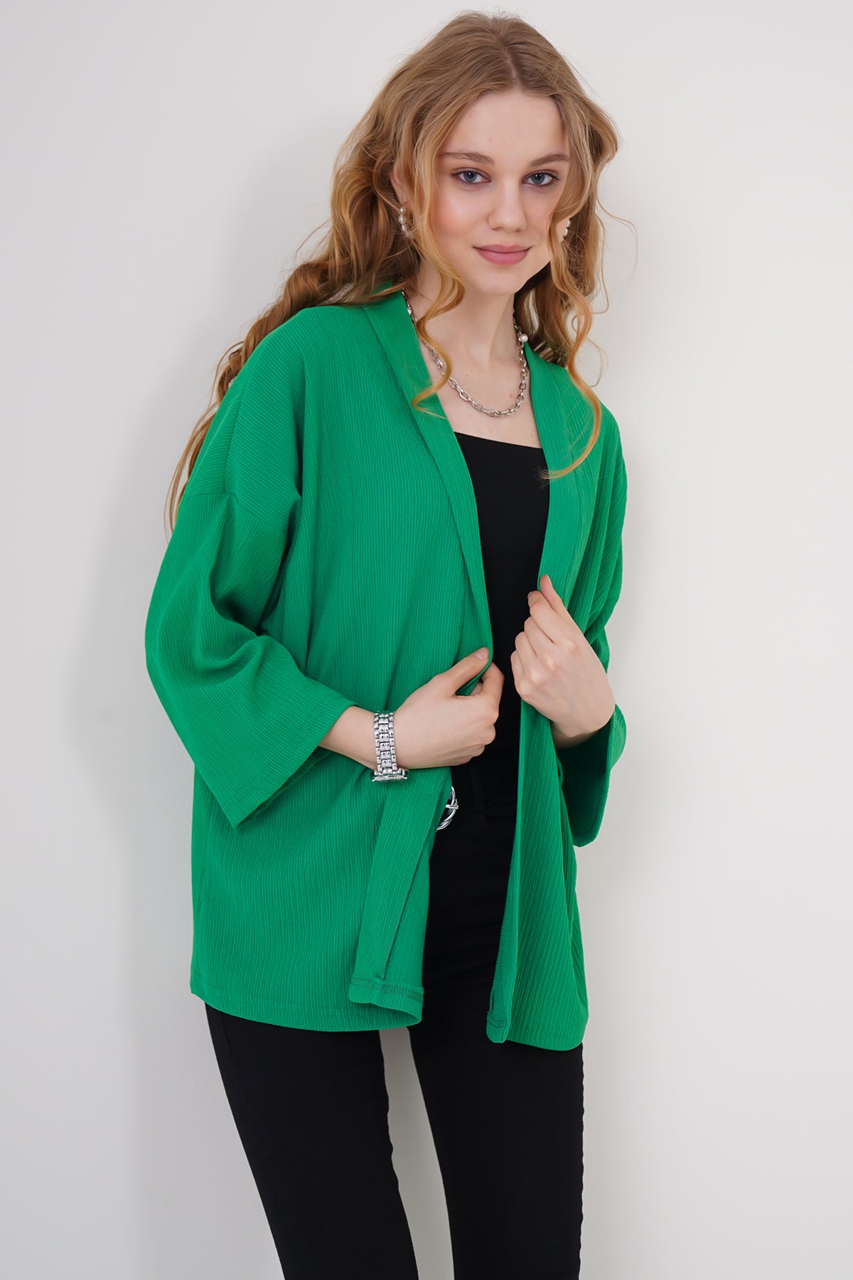 Image of 5862 Örme Kimono - Yeşil