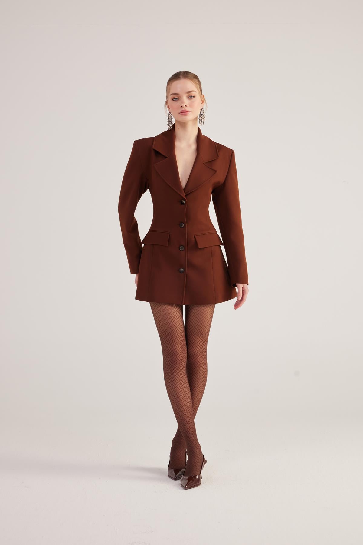 Image of Belden Oturmalı Fit Kesim Deja Blazer Ceket Kahve