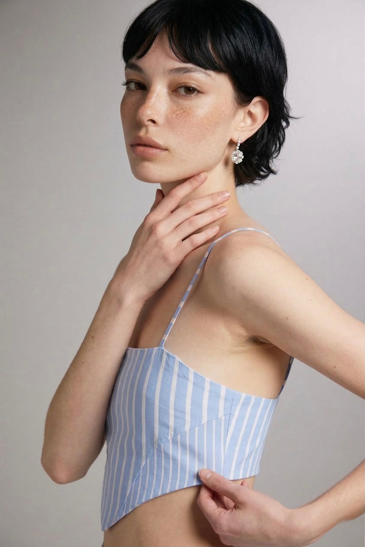 Image of Askılı Çizgili Harmony Poplin Büstiyer Mavi