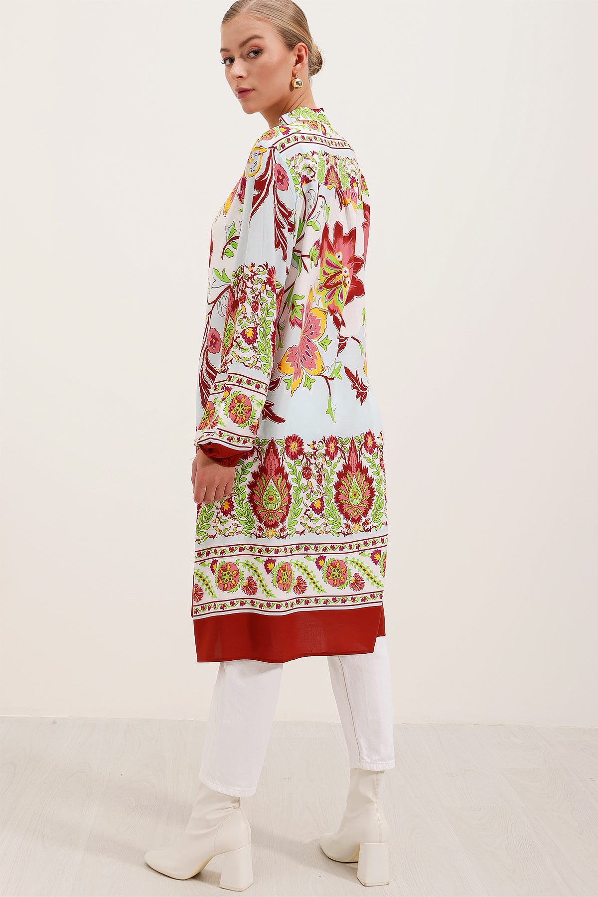 Image of 5903 Desenli Viskon Elbise - Bordo