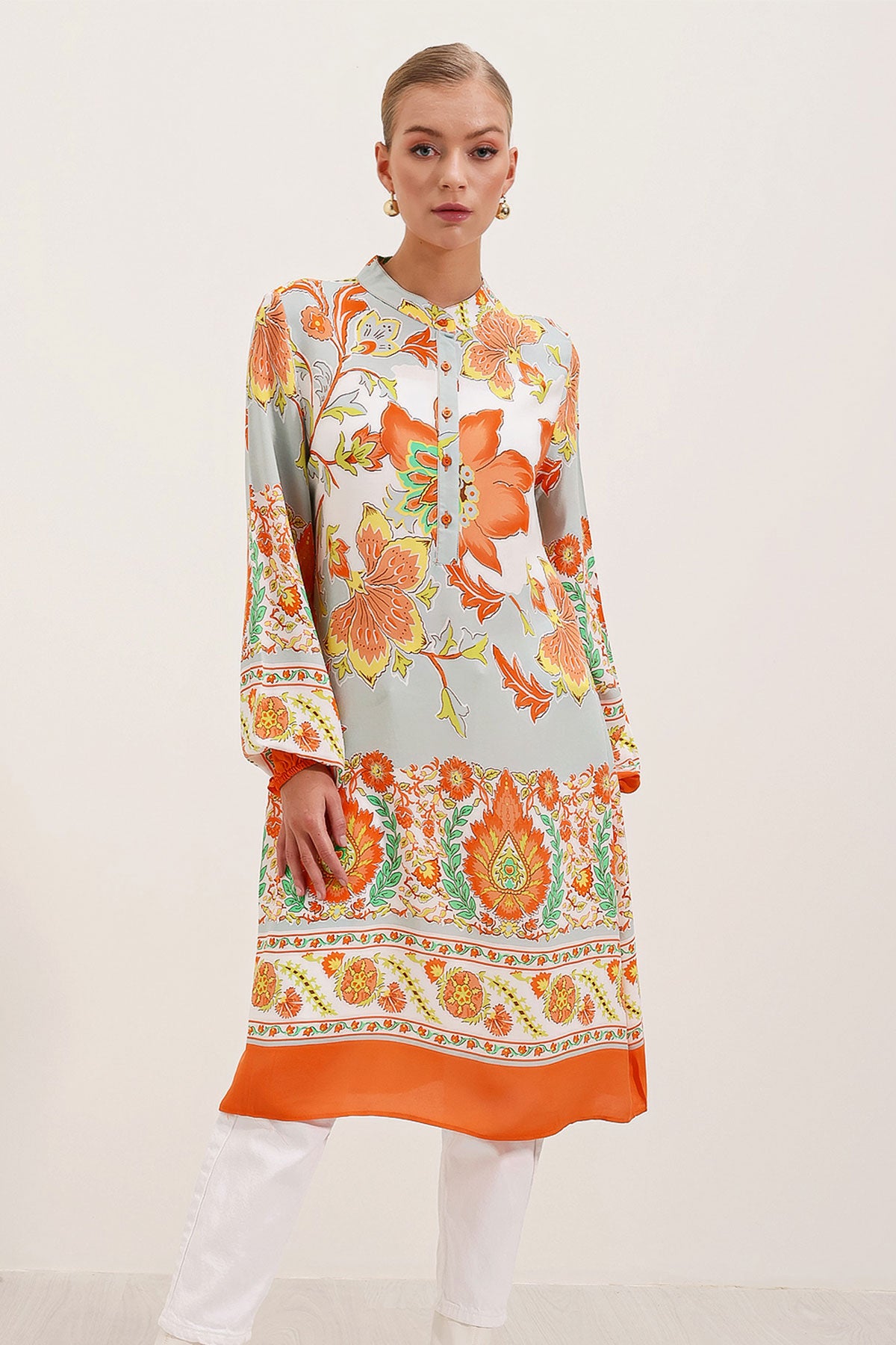 Image of Rochie din viscoză cu model 5903 - Portocalie