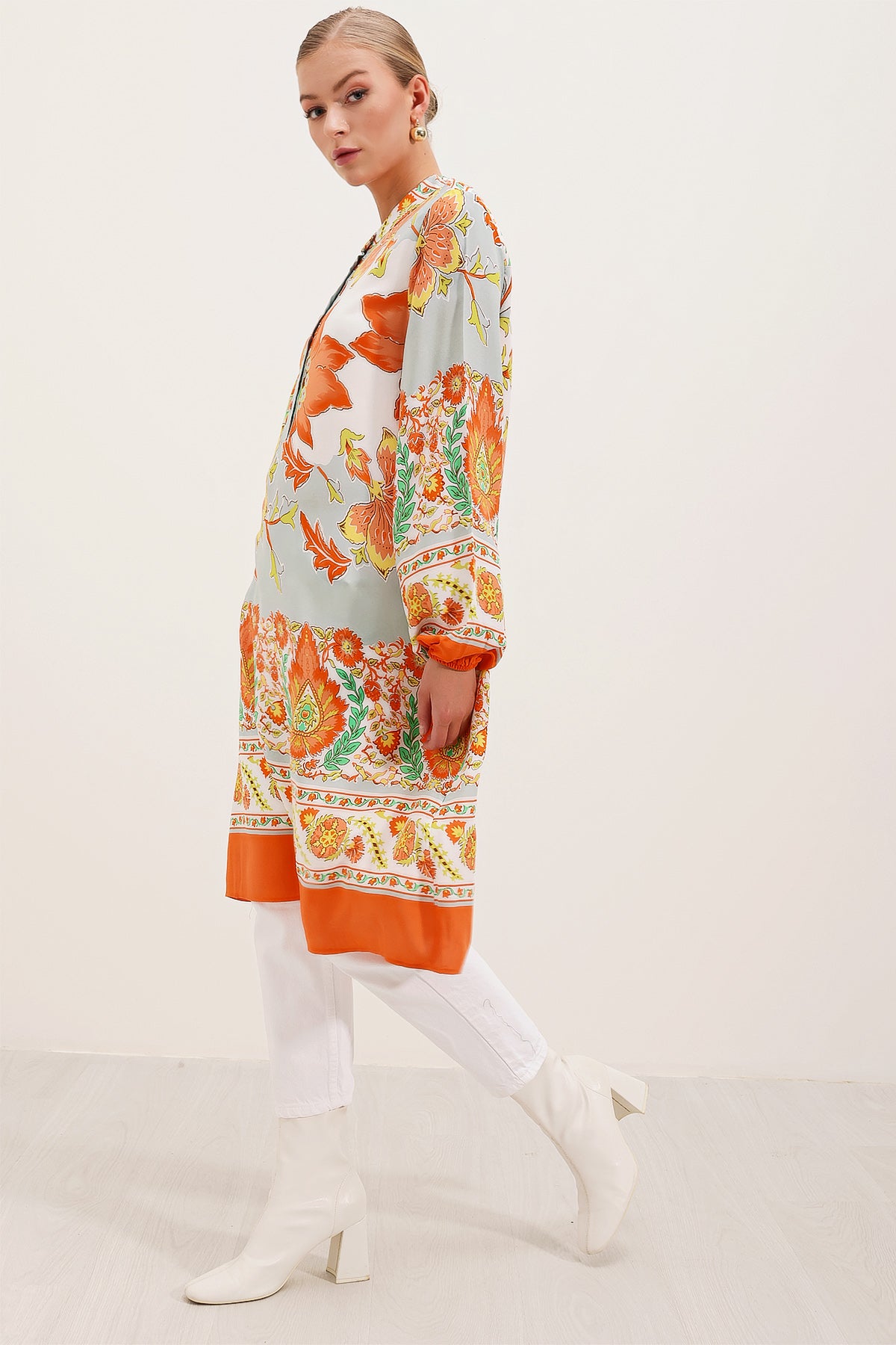 Image of Rochie din viscoză cu model 5903 - Portocalie
