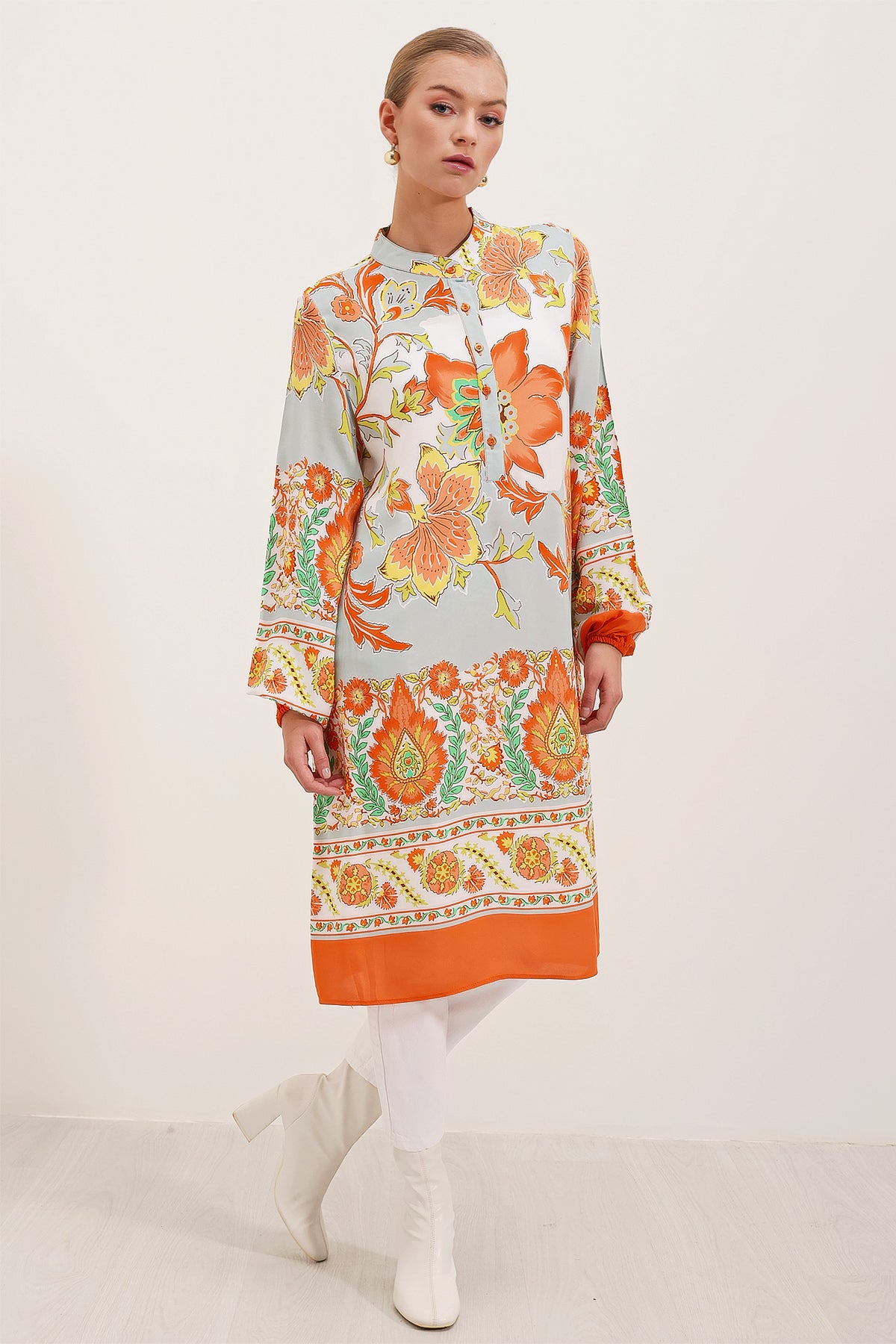 Image of Rochie din viscoză cu model 5903 - Portocalie