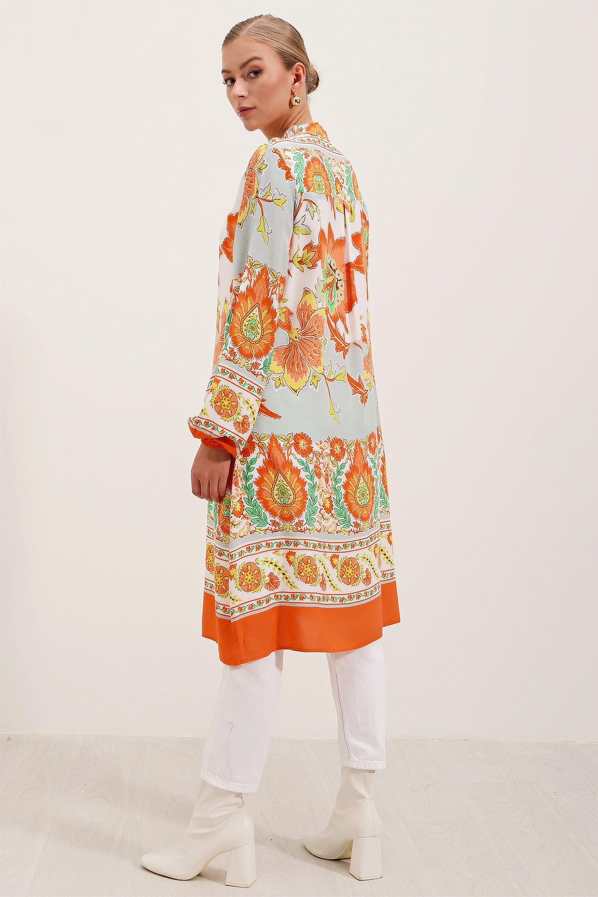 Image of Rochie din viscoză cu model 5903 - Portocalie